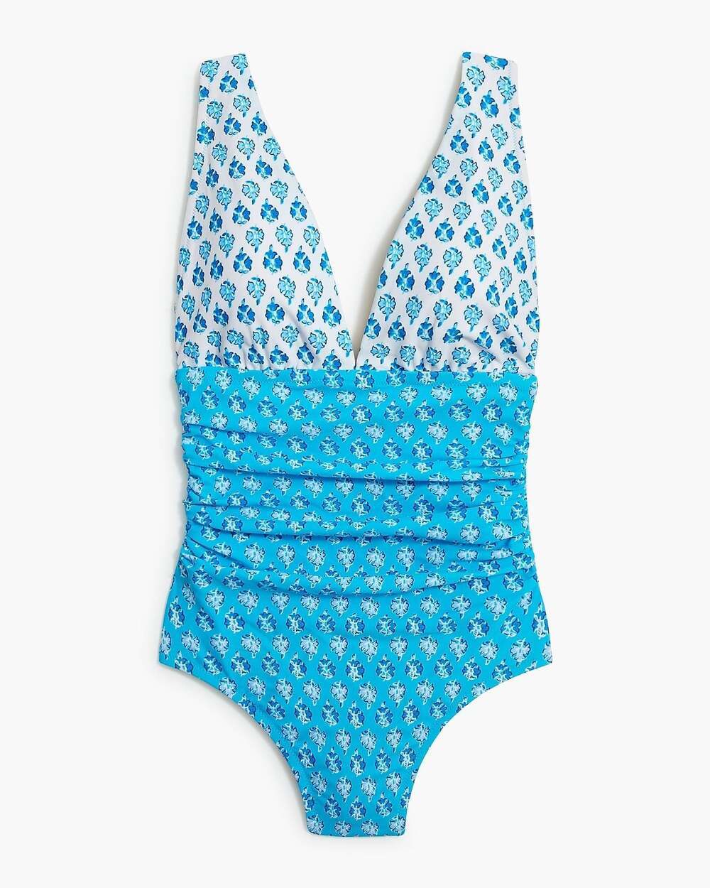 J.Crew Factory V-Neck Ruched One-Piece Swimsuit in Floral Print